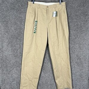 L.L.Bean Double L Chino Pants Mens 36x32 Dark Khaki Comfort Waist Cotton Pleated
